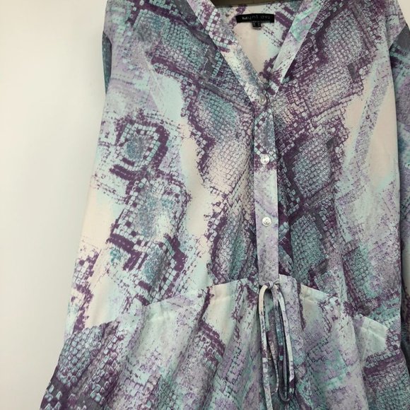 Mynt  1792 snakeskin print 3/4 sleeve shirt dress elastic waist blue purple 2X - Picture 12 of 16